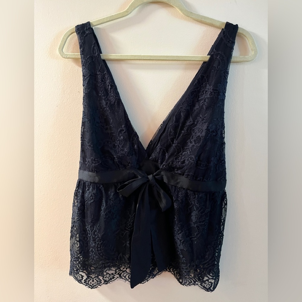 Free People Navy Lace Tie-Back Tank Top